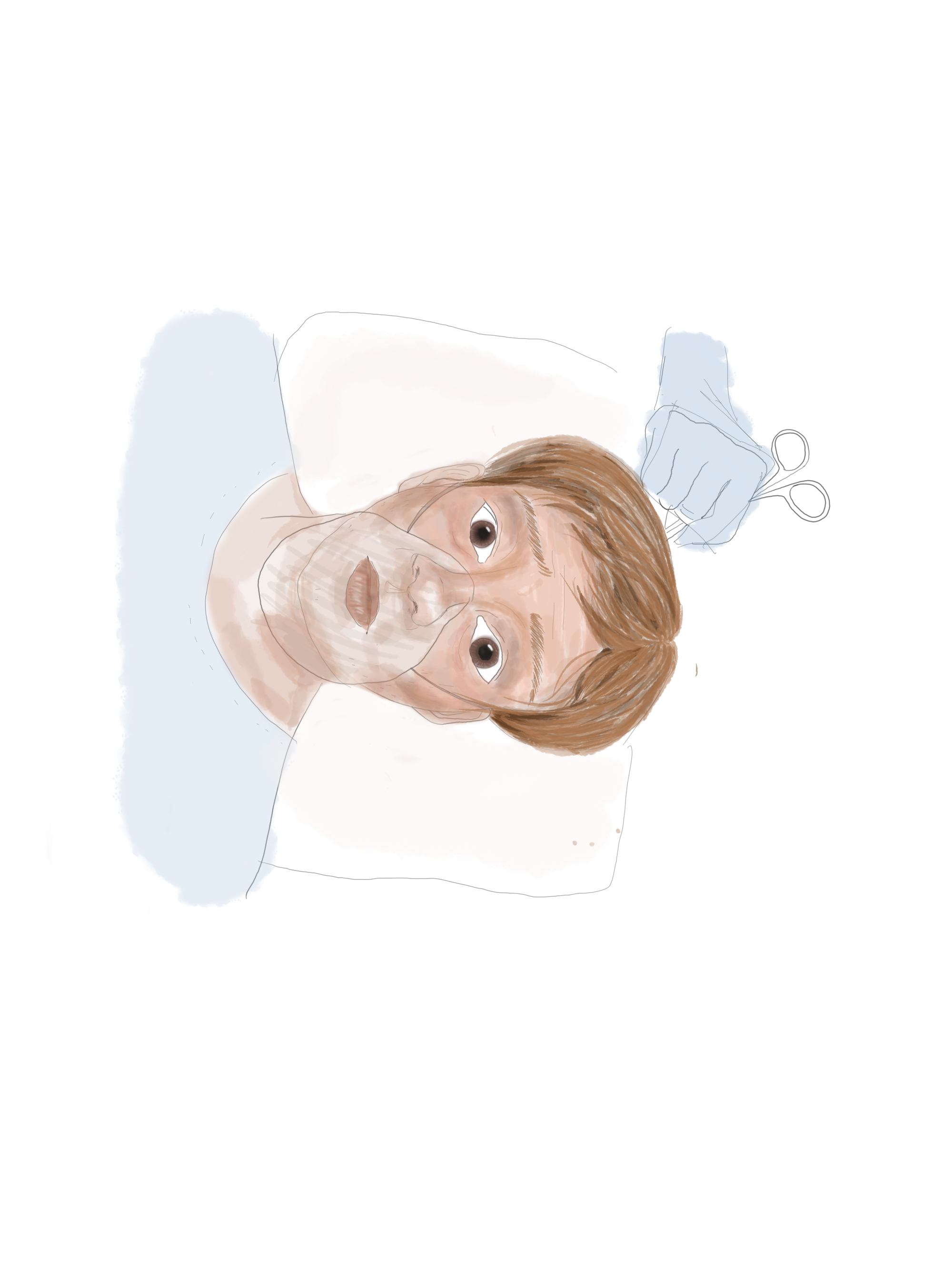Artwork depicting a brain surgery patient