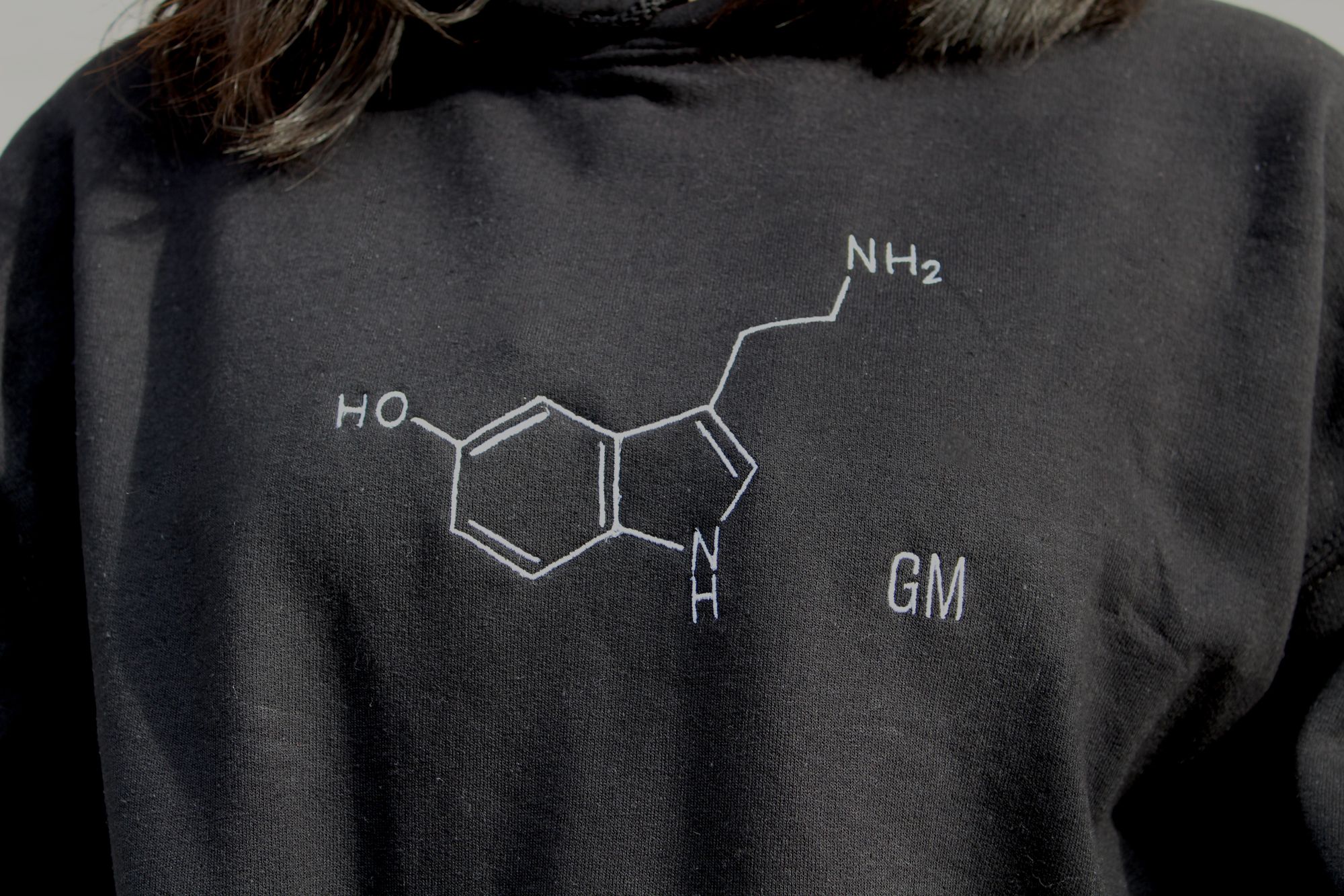 close-up of the serotonin icon on the hoodie