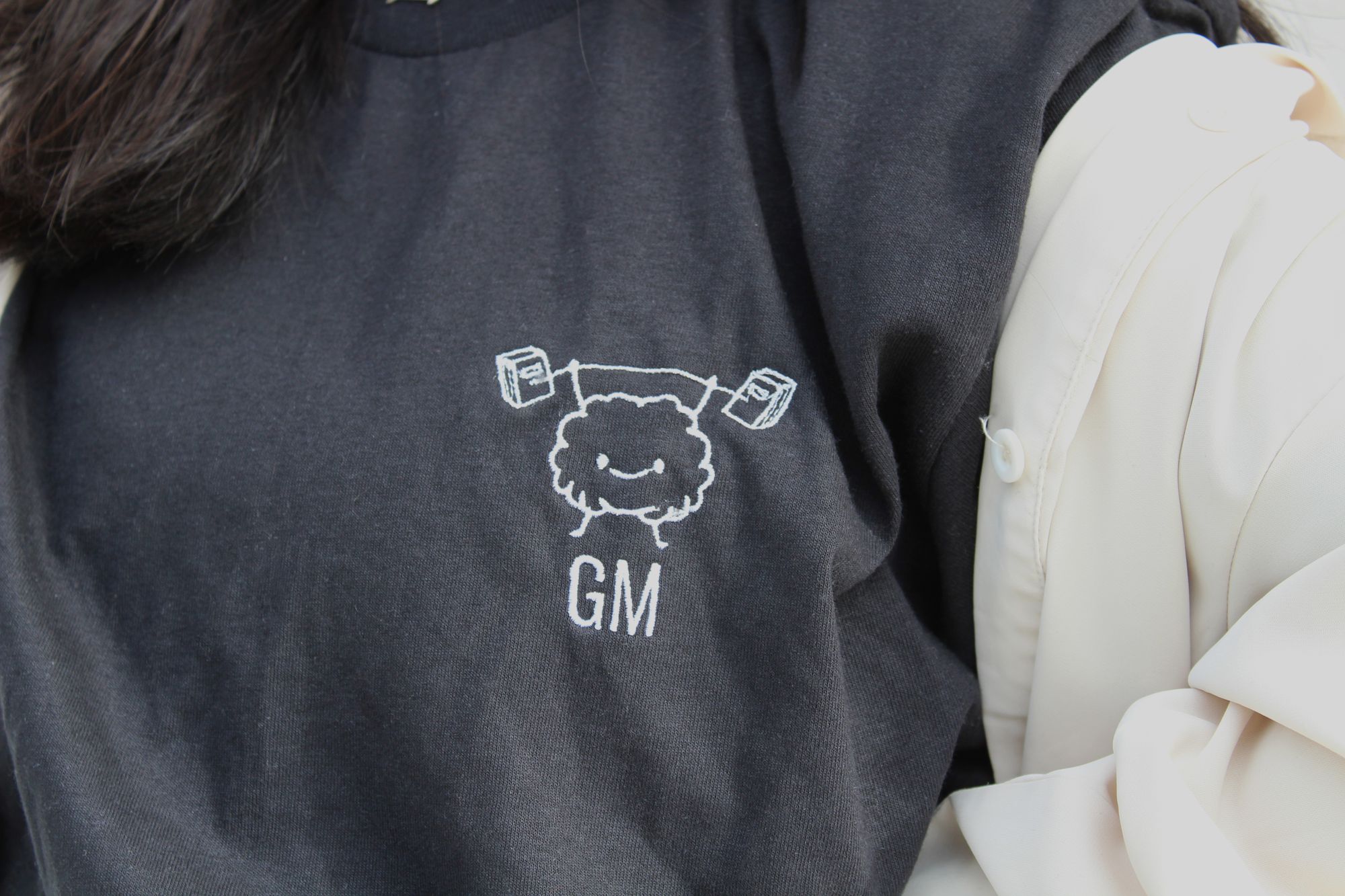 close-up of the Grey Matters workout icon on the T-shirt